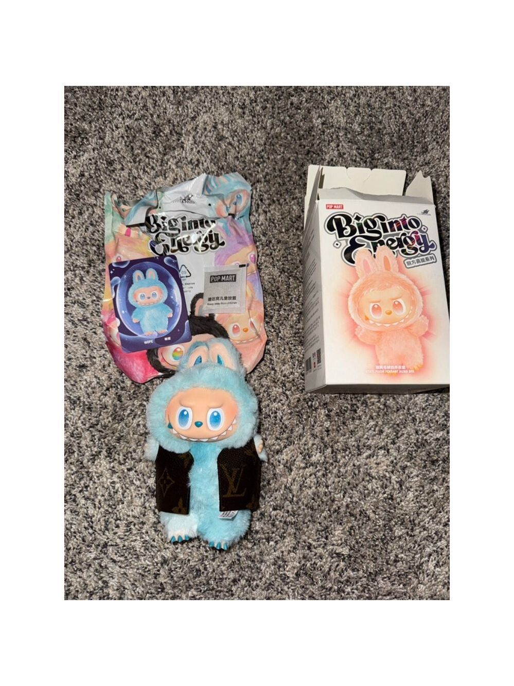 POPMART Big Into Energy Blue Plush Toy w/ Custom Mono Vest Cute Collectible Doll - Picture 2 of 12
